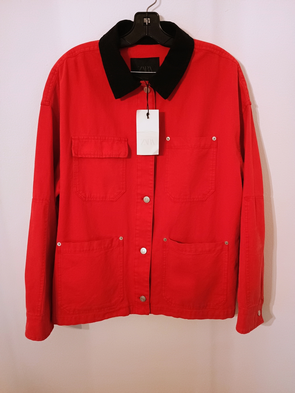 Zara Men Red Workwear Jacket with Black Collar